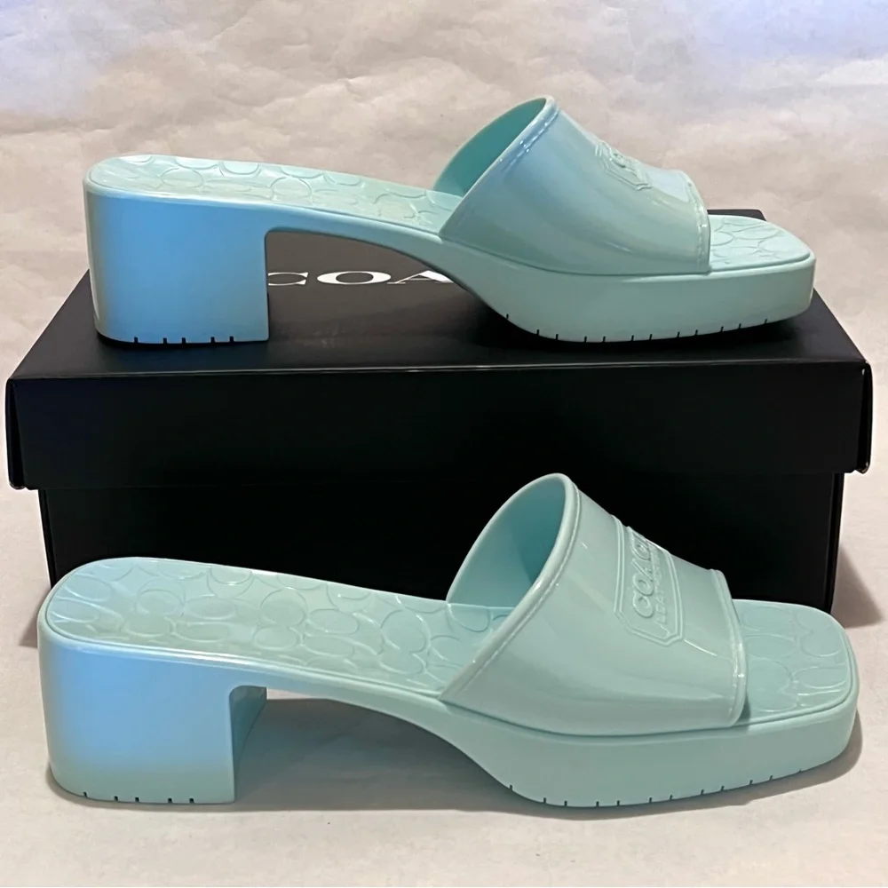 Coach Scarlett Rubber Block Heel Sandals Size 10 Sea Mist (Green/Blue) - Picture 5 of 12
